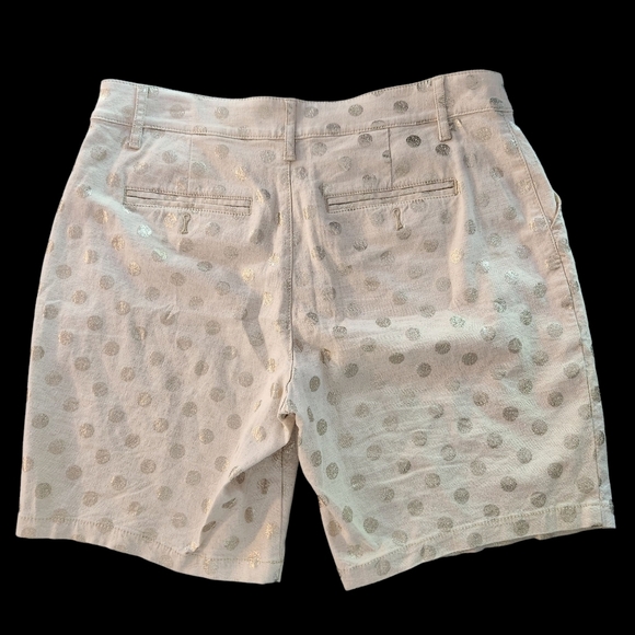 EUC ANTHROPOLOGIE LINEN BLEND BERMUDA SHORTS TAN & GOLD POLKA DOT MID RISE SZ 27 - Picture 4 of 13